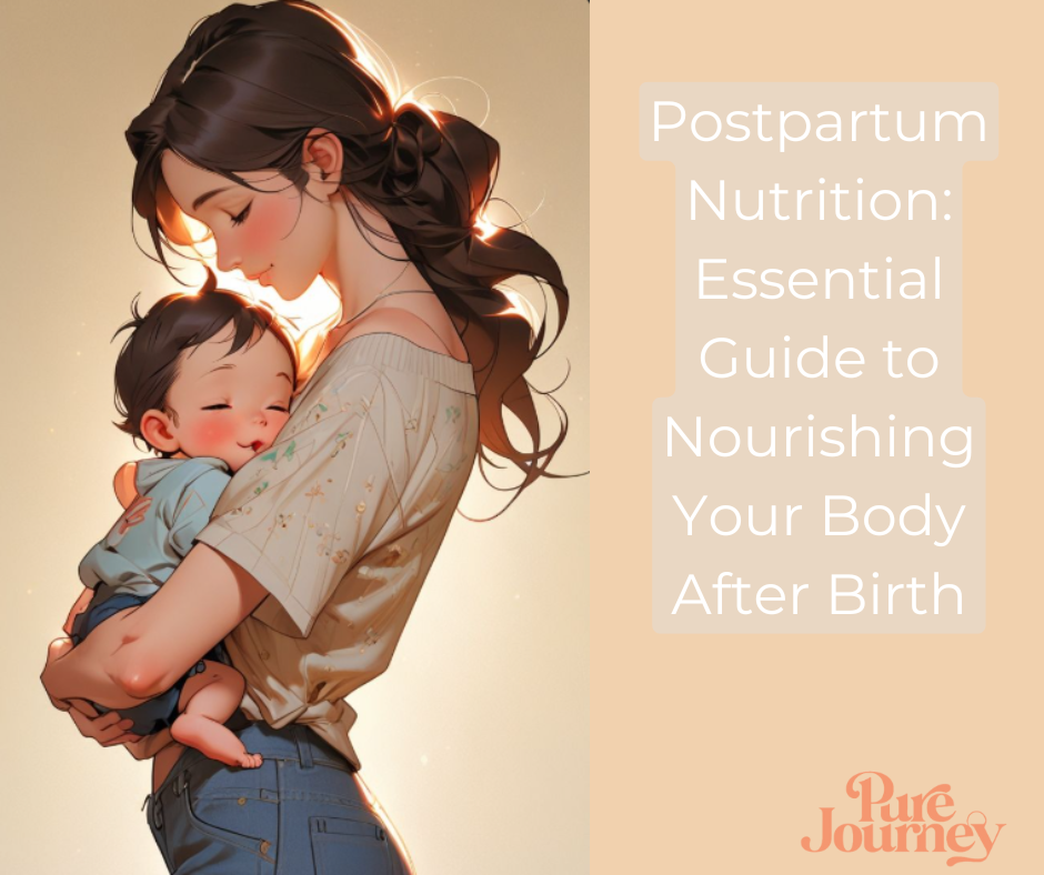 Loving mother holding sleeping baby in warm sunlight - postpartum nutrition guide by Pure Journey for new mothers' recovery and wellness