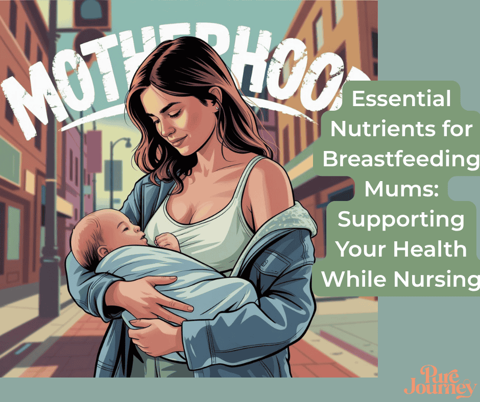Peaceful mother in cozy cardigan breastfeeding her baby at home, illustrating essential nutrients for breastfeeding mums and maternal health during nursing