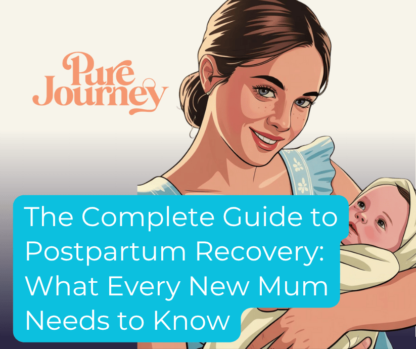 Smiling new mother in comfortable clothing holding a glass of water, representing postpartum recovery and self-care - Pure Journey's complete guide to what every new mum needs to know about healing after birth