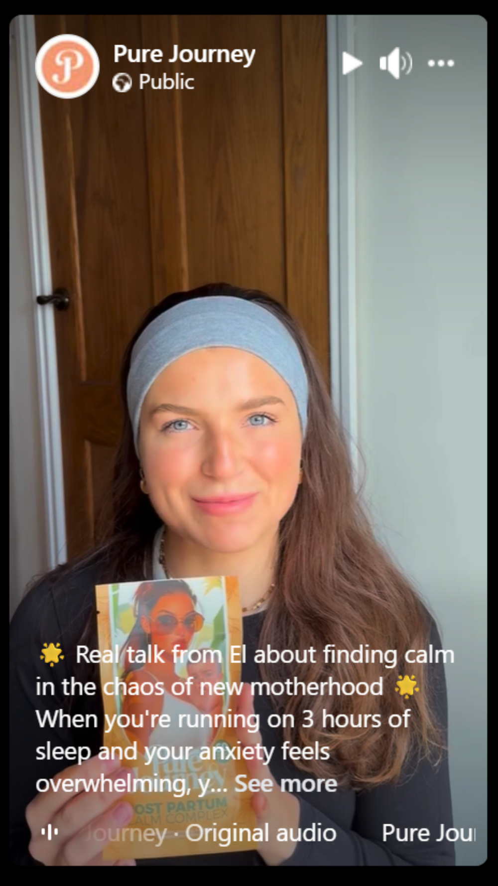 TIktok still showing woman holding post partum calm complex by Pure Journey