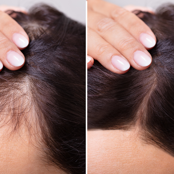 Postpartum hair regrowth results showing natural hair loss recovery with Pure Journey hair oil