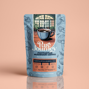 Postpartum brain fog relief coffee benefits - vegan mushroom coffee with natural ingredients for new mothers mental clarity and focus